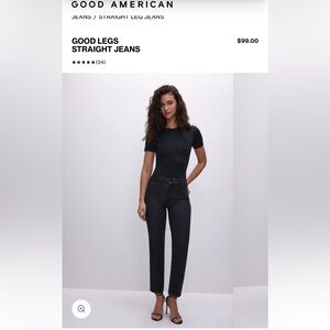 Good American Good Legs Straight Jeans. Size 12 in black